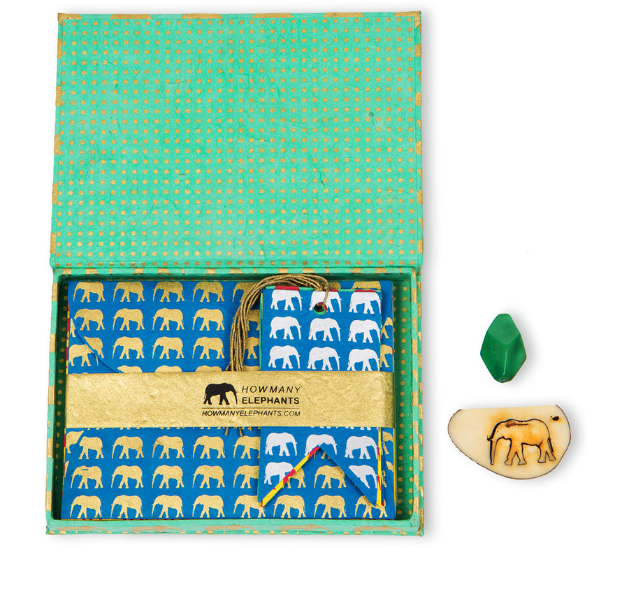 Mint Green & Gold Elephant Conservation Writing Set