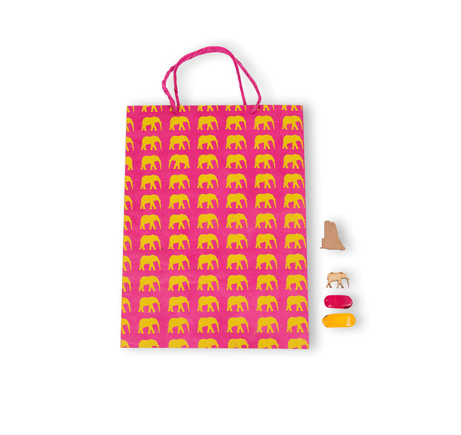 Hot Pink & Yellow Elephant Conservation Gift Bag