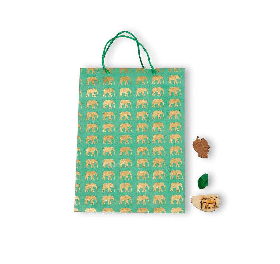 Mint Green & Gold Elephant Conservation Gift Bag