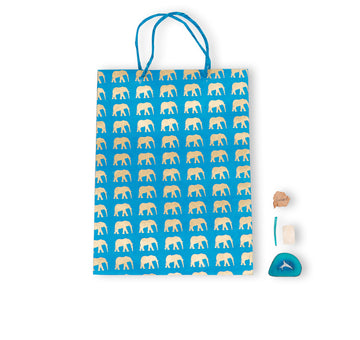 Azure Blue & Gold Elephant Gift Bag (large)