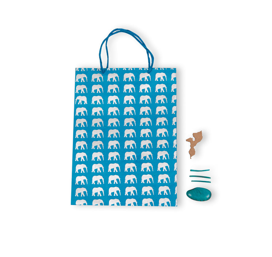 Azure Blue & Silver Elephant Gift Bag