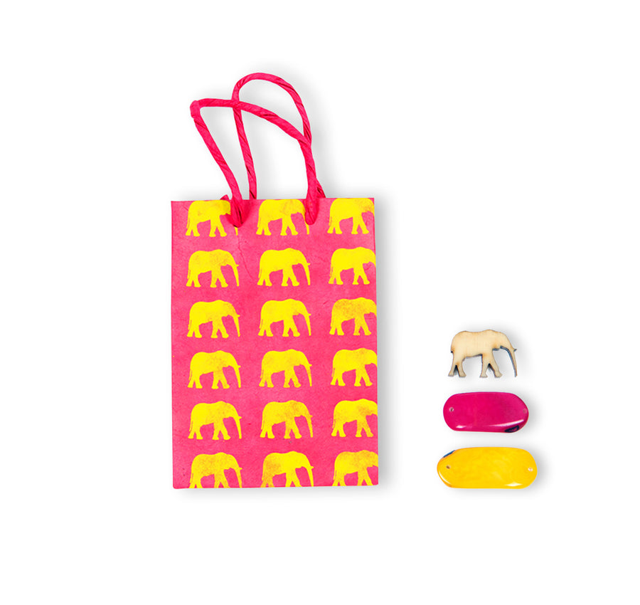 Hot Pink & Yellow Elephant Conservation Greeting Bag